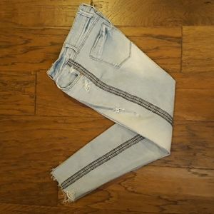 Rewash Distressed Jeans With Plaid Side Stripe. Size 7.